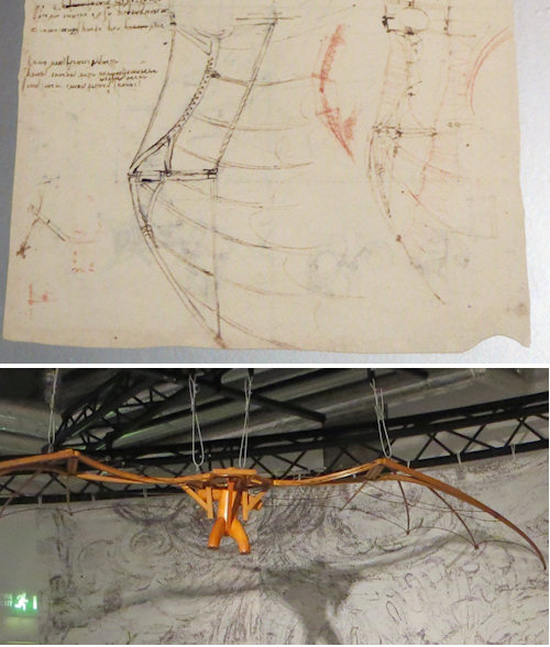 The flying machine with wings the emulated the birds Leonardo sketched. 