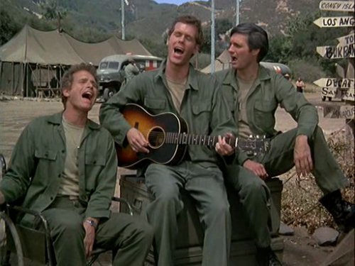 Loudon wainwright appeared briefly on MASH - writing funny, but insightful songs about wars and the people who have to fight them.